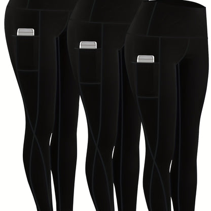 230g Women's Leggings Set of 3 High Waist Breathable with Pockets Compression Tights Multi-Color Suitable for All Seasons Daily Sports Fitness Yoga Shapewear