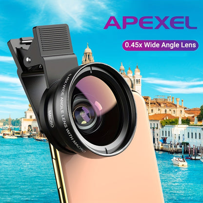 Boost Your Smartphone Photography with APEXEL's 0.45x HD 37MM Wide Angle Lens & 12.5x Super Macro Lens Kit!