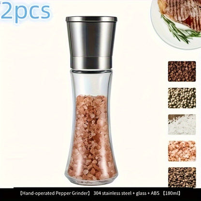 2pcs Premium Stainless Steel Salt and Pepper Grinder Set - Adjustable Ceramic - High Glass Salt and Pepper Mill - This elegant yet practical grinder set enhances your cooking experience, adding flavor to your kitchen