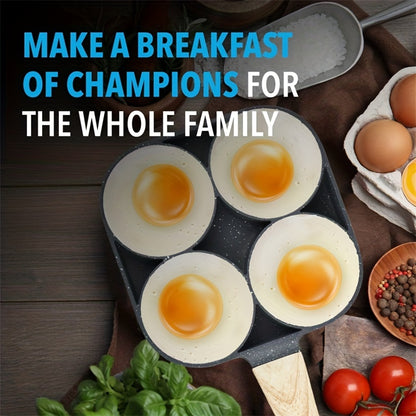 4-Hole Non-Stick Frying Pan with Wooden Handle - Maifanstone Coating, Induction Compatible, Durable Cookware for Eggs, Pancakes, and More, Modern Kitchen Cookware | Ideal Gift For Holidays, Christmas, Halloween, Frying Pan Fo