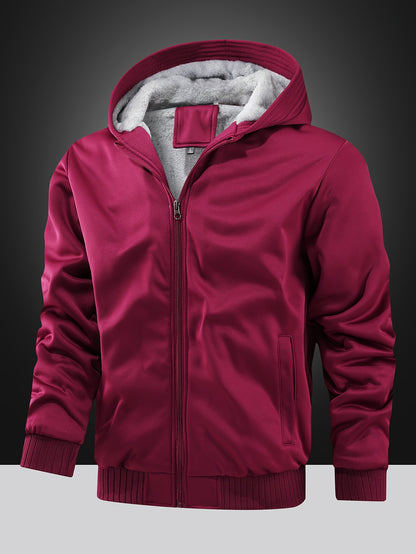 Men's Warm Fleece Hooded Jacket Coat, Warm Thick Zip Up Hoodie For Fall Winter