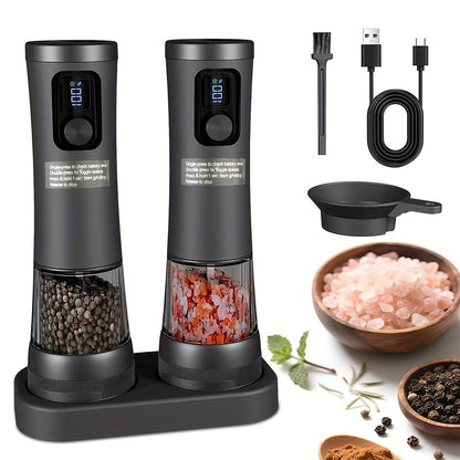 Conjunto de Moedores Elétricos de Sal e Pimenta - Moedor Automático de Pimenta com Indicador de Bateria, 5 Níveis de Moagem Ajustáveis, Tampa Protetora contra Poeira e Base, Ideal para Cozinhas Modernas | Natal | Halloween, Sal e Pimenta
