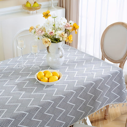 1pc, Bohemian Geometric Wave Pattern Tablecloth - European Style Cotton and Linen Rectangular Tablecloth for Farmhouse, Restaurant, Picnic, Camping, Birthday Party Decoration and Home Decor
