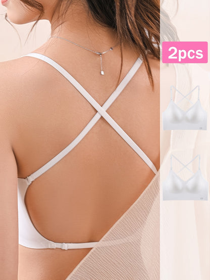 2pcs Seamless U-Backless Sports Bra Set, Breathable Comfortable Crop Top With Adjustable Straps For Yoga And Fitness