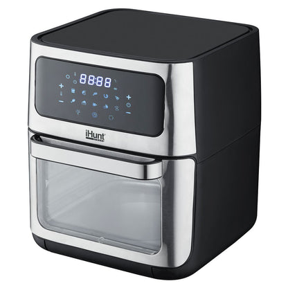 Hot Air Fryer with Rotisserie Without Oil Ihunt Bro Air Fryer 12L Rotary XL, 1800W, 360-Degree Air Circulation, Premium Inox Body, 10 Cooking Functions, Adjustable Temperature, Defrosting, Double Compartment with 3 Cooking Zo