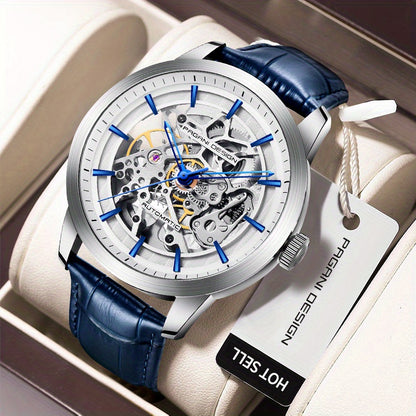 Pagani Design 2023 Men's Automatic Skeleton Watch, Self-Winding, Stainless Steel, Leather Strap, Pointer Series, Water Resistant To 100 Meters Sports Leather Watch