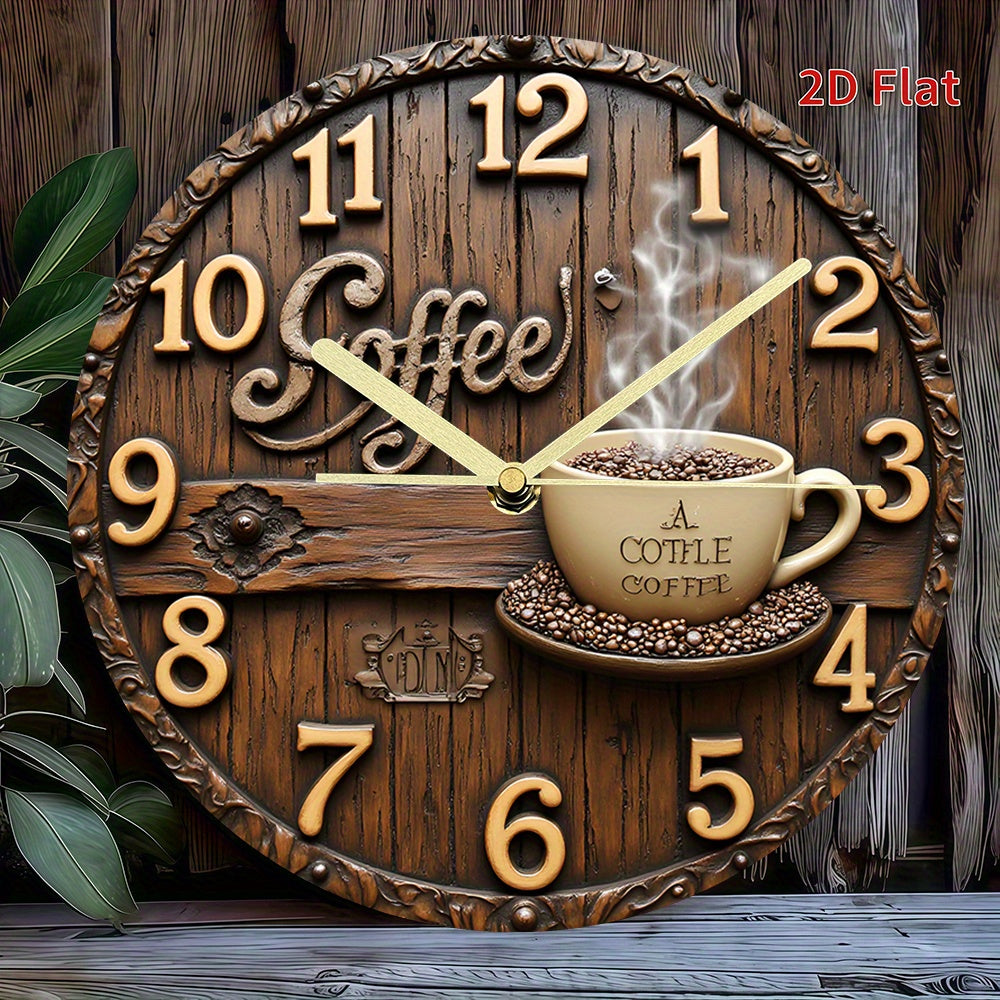 Coffee Lover's Silent Wall Clock - Non-Ticking Modern Decor with Cup Design, Battery-Powered Acrylic Clock for Living Room, Kitchen, Office - Brown & Golden Cafe Theme Gift for Coffee Enthusiasts (AA Battery Not Included), Co