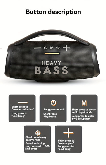 HEAVY BASS 30W Wireless Speaker with Subwoofer, USB-C Charging, Wireless, Built-in Mic, Portable PA System for Home Theater, Camping, Parties - Compatible with PC, Tablet, Smartphone, USB Drive - Ideal for DJs, Presentations,