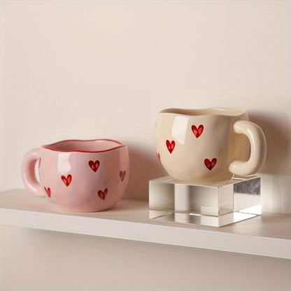 1pc Romantic Ceramic Coffee Mug 9.5oz - Charming Heart Pattern, Love-Inspired Cup for Couples, Birthday Gift, Adorable Office & Home Collection for Coffee & Milk