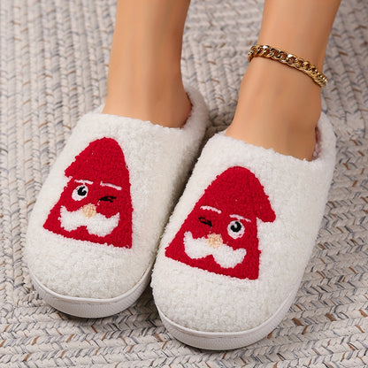 Christmas Tree Pattern Fuzzy Slippers, Winter Warm Closed Toe Flat Floor Shoes, Cozy Soft Sole Plush Home Slippers