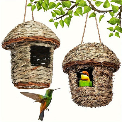 1pc Natural Grass Woven Bird House, Hanging Garden Decoration Pet Straw Bird Nest Bird House