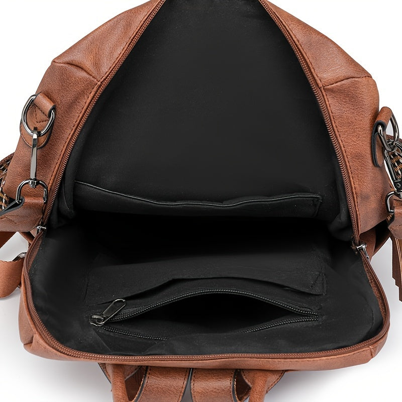 2024 Winter New European and American Retro Fashion Women's Shoulder Bag Large Capacity Double Color Tassel Backpack