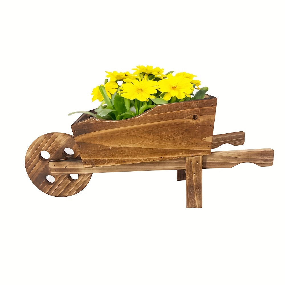 1pc, Flower Pot Wooden Cart Flower Pot Wheelbarrow Planter Wooden Wagon Planter Outdoor Garden Plant Planter Wheelbarrow Decoration Succulent Flower Pot