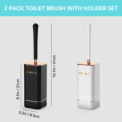 Aokala Toilet Brush and Holder, Elegant Silicone Toilet Bowl Brush Set with Ergonomic Long Handle, Modern Bathroom Decor Cleaning Accessories, Durable, Deep Cleaning Christmas gifts/Halloween gifts! - Black & White