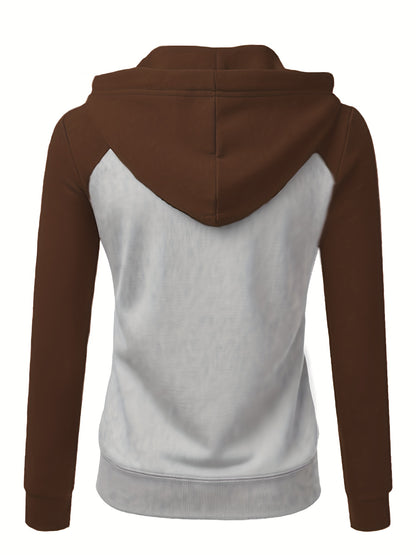 Women's Elegant Zip-Up Hooded Jacket - Slim Fit Winter Coat with Full-Zip Front Closure, Side Pockets - Machine Washable Outerwear for Office, Casual, Formal Events - Available Now!, Office Wear, Sleek Design, Soft Fabric, Fa