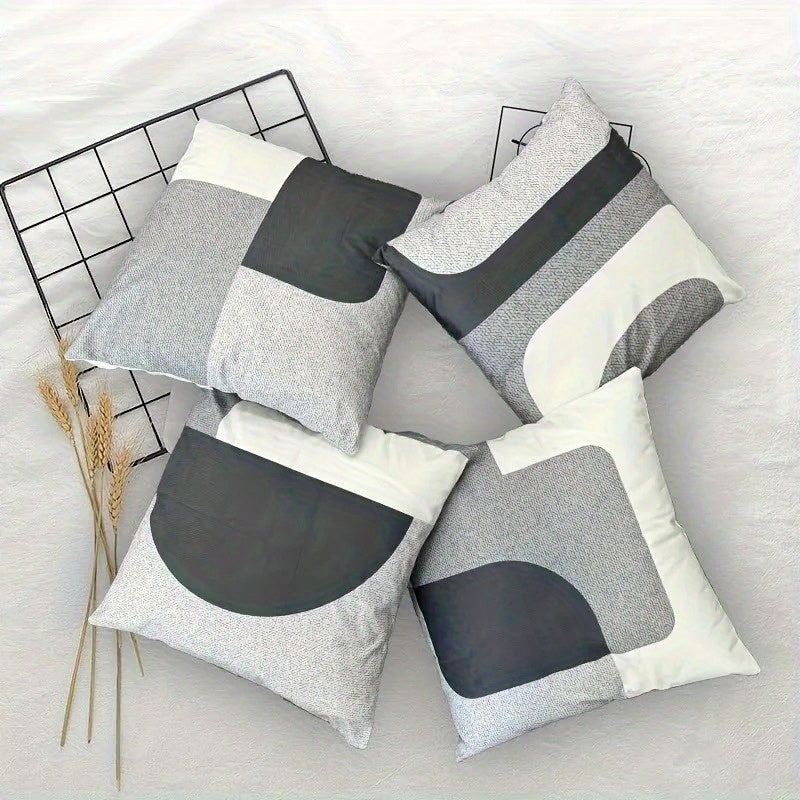 4pcs Modern Geometric Throw Pillows - Black & White Abstract Print, 4 Unique Designs, Soft Durable Fabric with Zipper Closure, Hand Wash Only for Living Room, Bedroom, Sofa Decor, Throw Pillows for Couch, Bedroom Accessories,