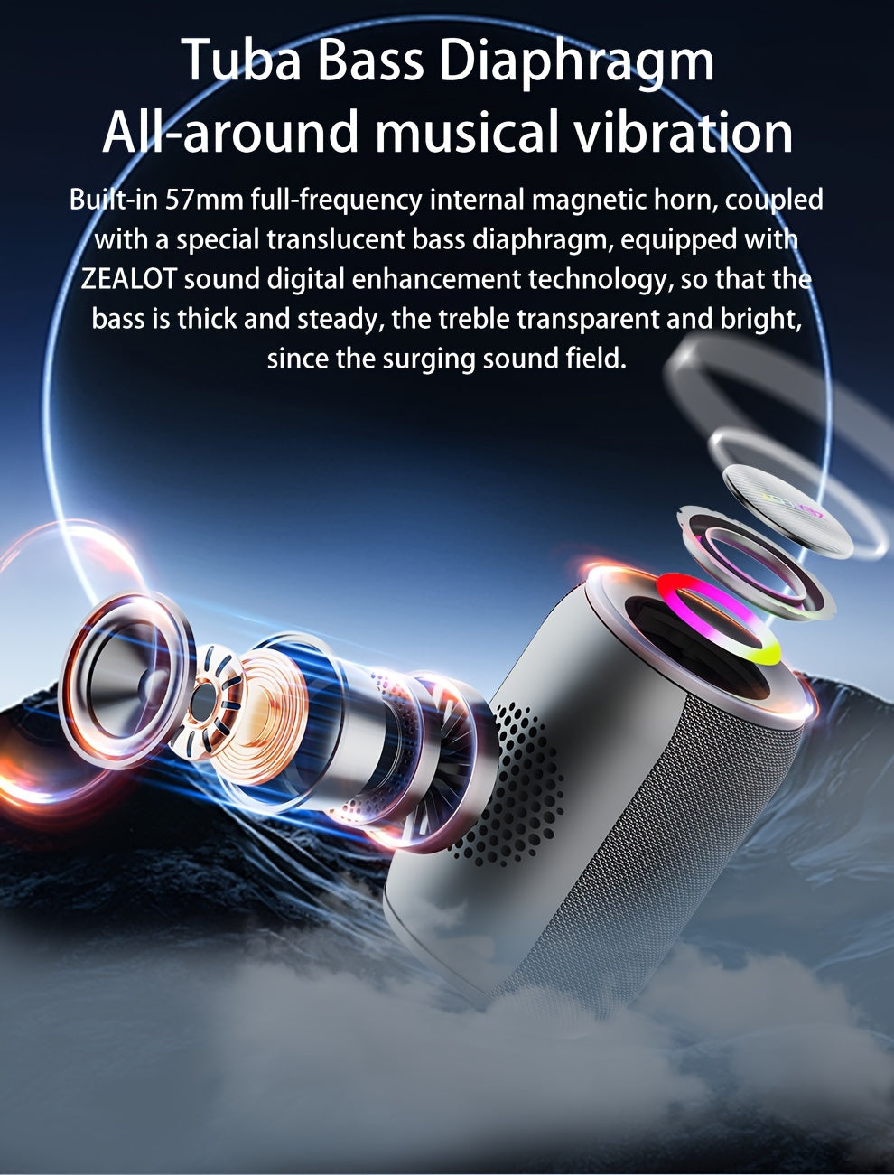 2024 New Style Zealot S32 Pro Wireless Speakers, Featuring Dual Pairing, a 3600Mah Battery, And 12 Hours of Loud Stereo Playtime with Booming Bass, Includes a Type-C Charging Cable for Connection with Mobile Phones, Tablets,