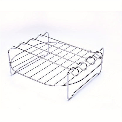 1pc, Air Fryer Rack With 4 Skewers, 19.0cm X 19.0cm X 6.99cm, Nonstick Stainless Steel Dehydrator Rack, Square Air Fryer Baking Rack, Baking Tools, Kitchen Gadgets, Kitchen Accessories
