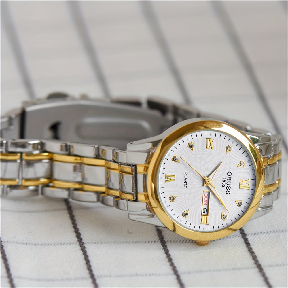 Luxury Rhinestone Decor Quartz Watch Waterproof Calendar Luminous Analog Wristwatch For Daily Life Business Travel Vacation Date Watch