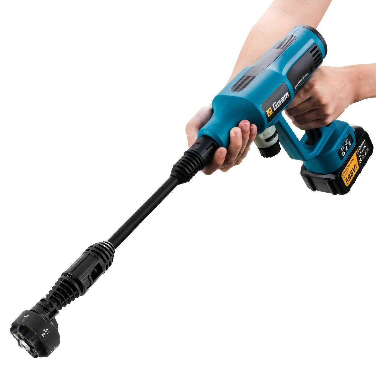 Gisam Cordless High-Pressure Car Washer Gun with Digital Touch Screen & 2 x 4000mAh - 6-in-1 Nozzles, 4-Speed Brushless Motor, Heavy-Duty Water Spray System for, Trucks, Motorcycles, Garden,, Driveway Cleaning (Portable)