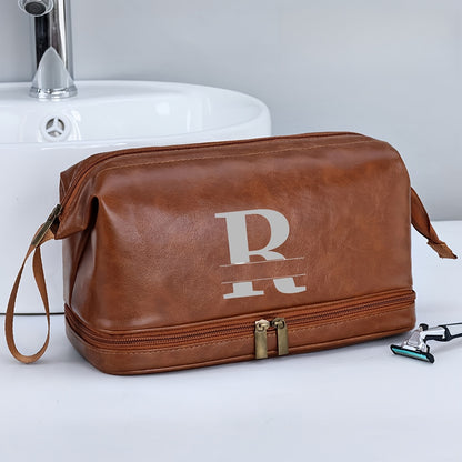 Customized Men's Fashion Travel Toiletry Bag PU Large Letter Toiletry Bag