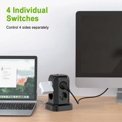 Multi-Plug Socket Distributor with 8 Sockets, 3 USB Ports (Including 1 USB-C), Side-Entry Plug Wall Charger, Essential for Cruising, Travel, Office, And Dorm