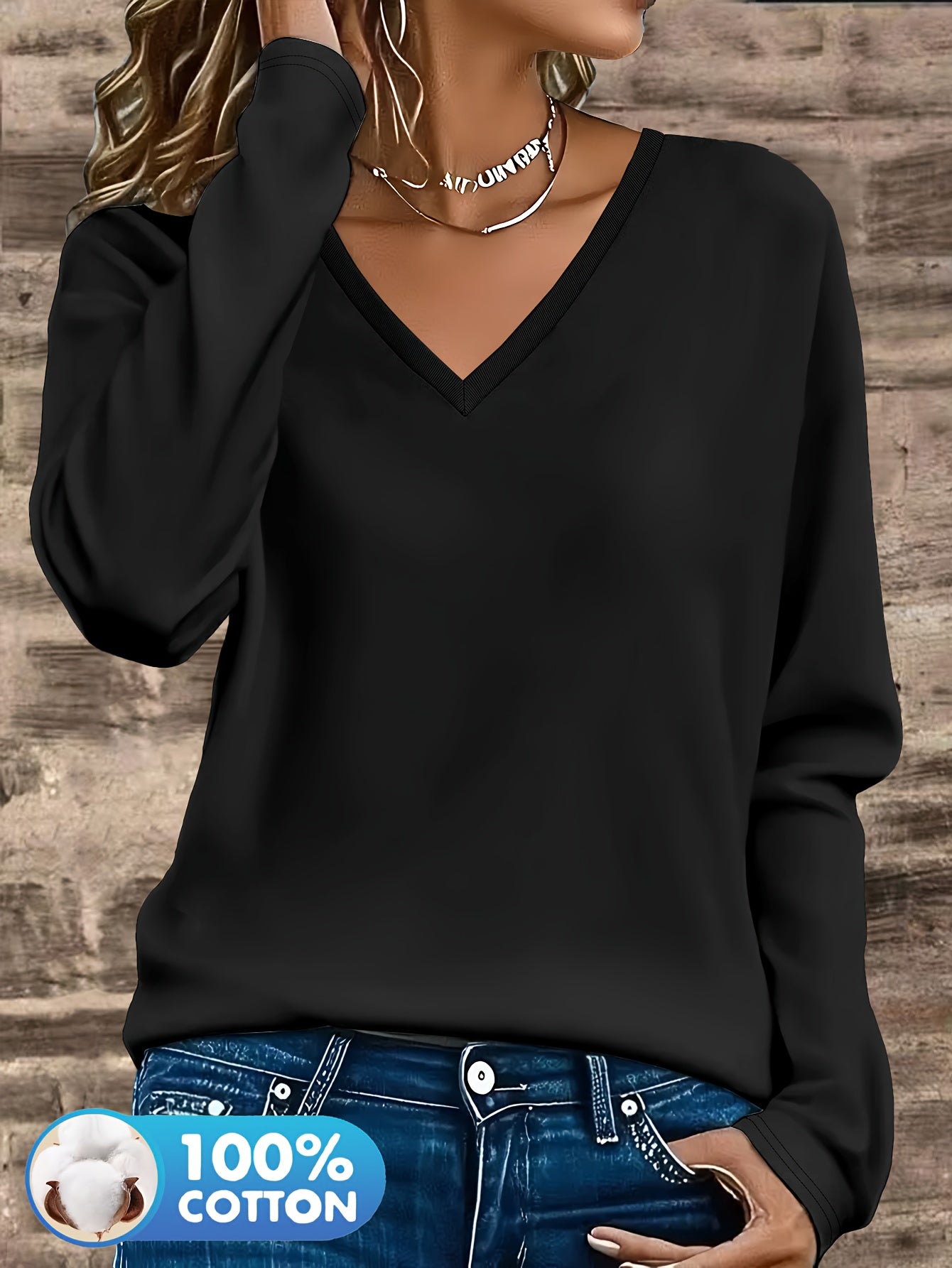 3pcs Women'S 100% V-Neck Long Sleeve T-Shirts - Soft, Durable, and Comfortable Casual Wear for All Seasons, Perfect for Holidays, Graduations, and Everyday Style, Everyday Comfort Wear | Minimalist Style | Soft Fabric Tee