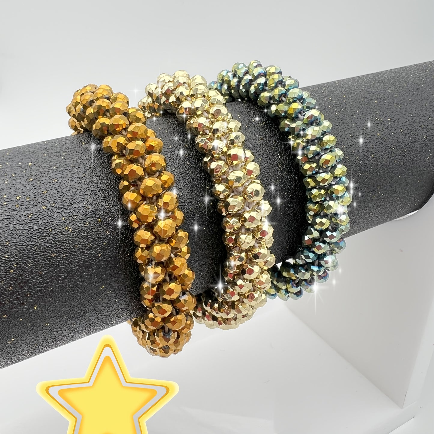 Esbbela 3pcs Bracelet Set Holiday Gift Beaded Artificial Crystal Stackable Strap Set with Elasticity Suitable for Women Men 16.51-20.32 cm Daily Vacation