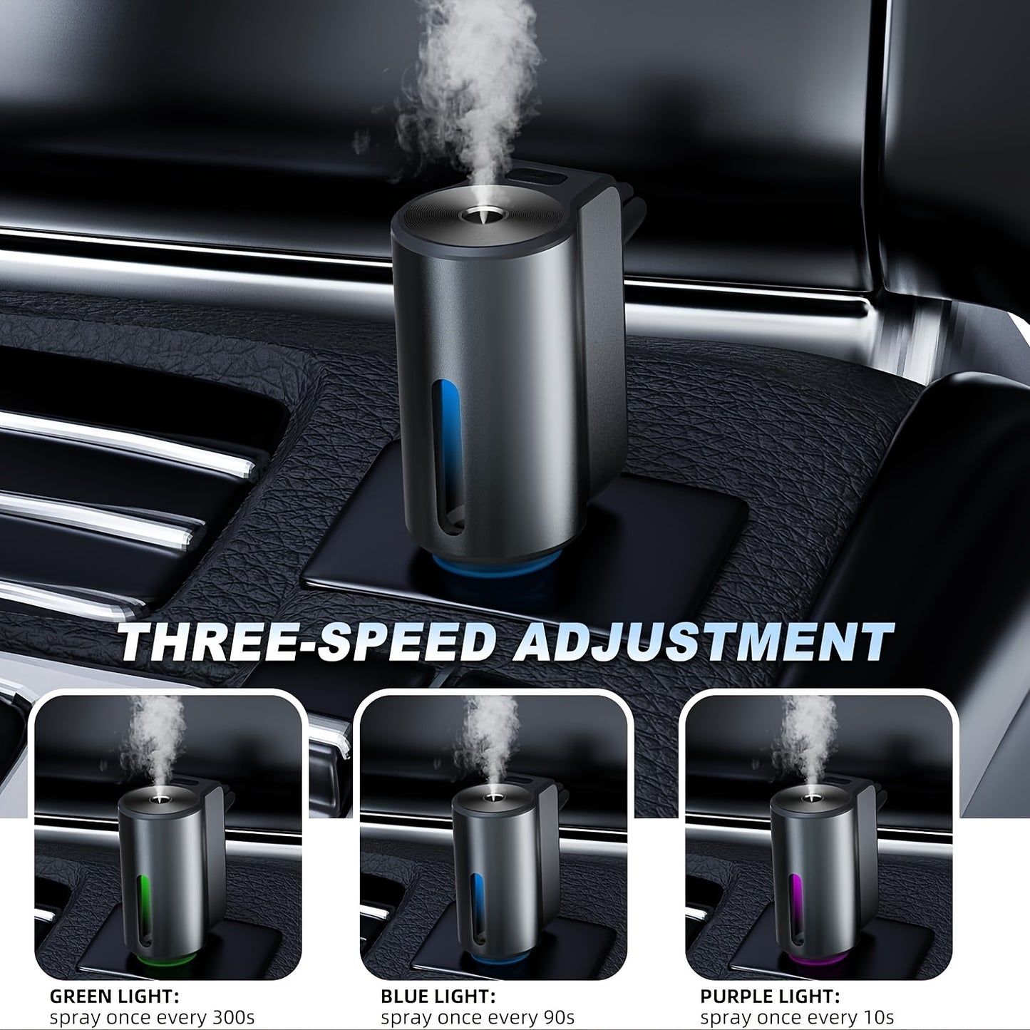 Intelligent Car Air Vent Aromatherapy Diffuser - Cylindrical Shape, Battery Powered with Rechargeable Lithium Battery, 3 Operating Modes, Spray Format for Fresh Fragrance