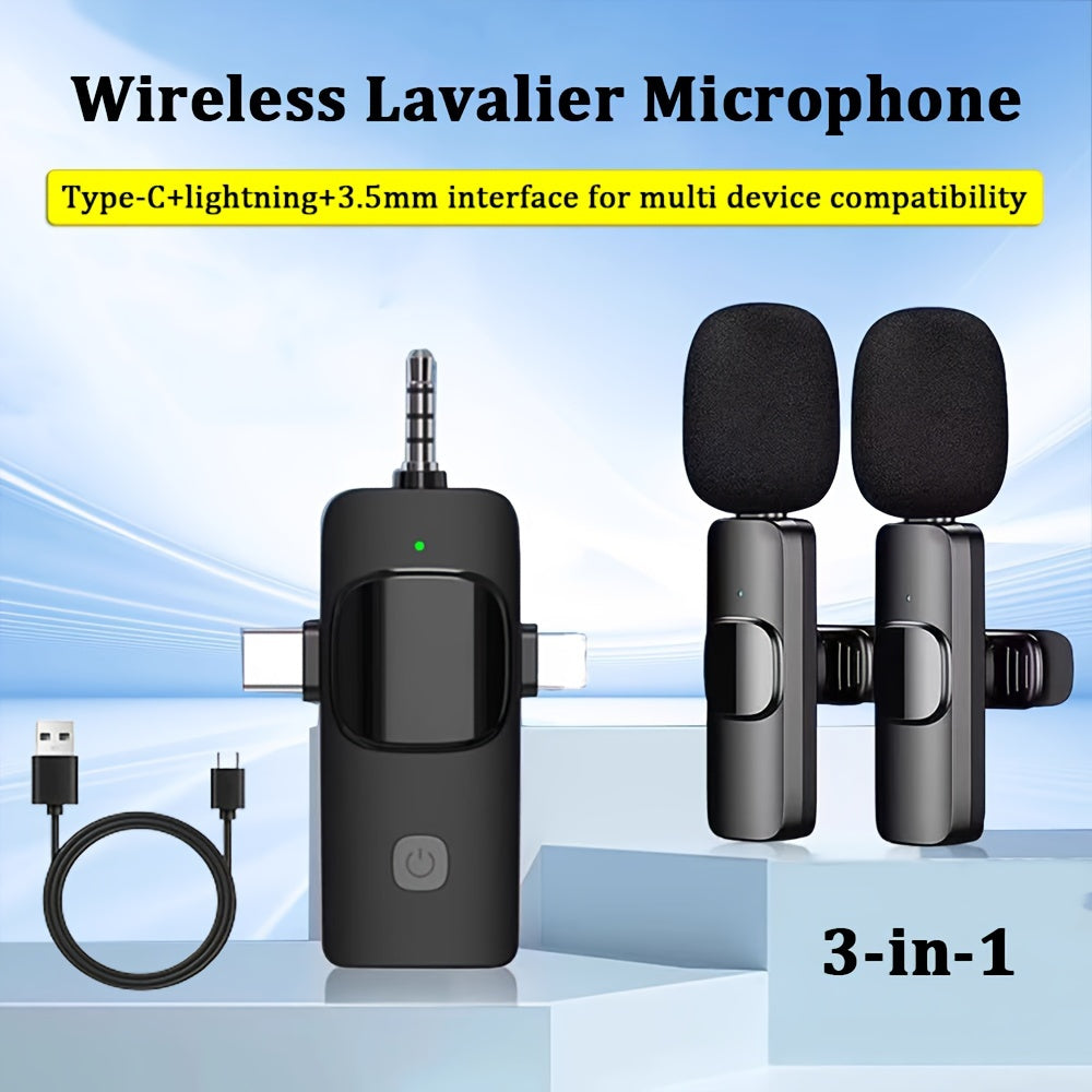 3.5mm Jack 3-in-1 Professional Wireless Lavalier Microphone with Noise Cancelling, Clear Sound, High Sensitivity, 2.4GHz Receiver, Stable Transmission - Ideal for Computers, Cameras, Laptops, Online Teaching, Conferences, Tou