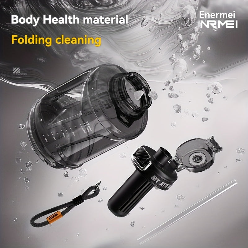 Garrafa de água NRMEI de 1,9 litros com marcador de tempo - Garrafa de hidratação de 1,9 litros livre de BPA, garrafa de água desportiva grande com palhinha e tampa, pega, adequada para campismo e ginásio.