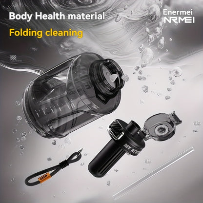 Garrafa de água NRMEI de 1,9 litros com marcador de tempo - Garrafa de hidratação de 1,9 litros livre de BPA, garrafa de água desportiva grande com palhinha e tampa, pega, adequada para campismo e ginásio.