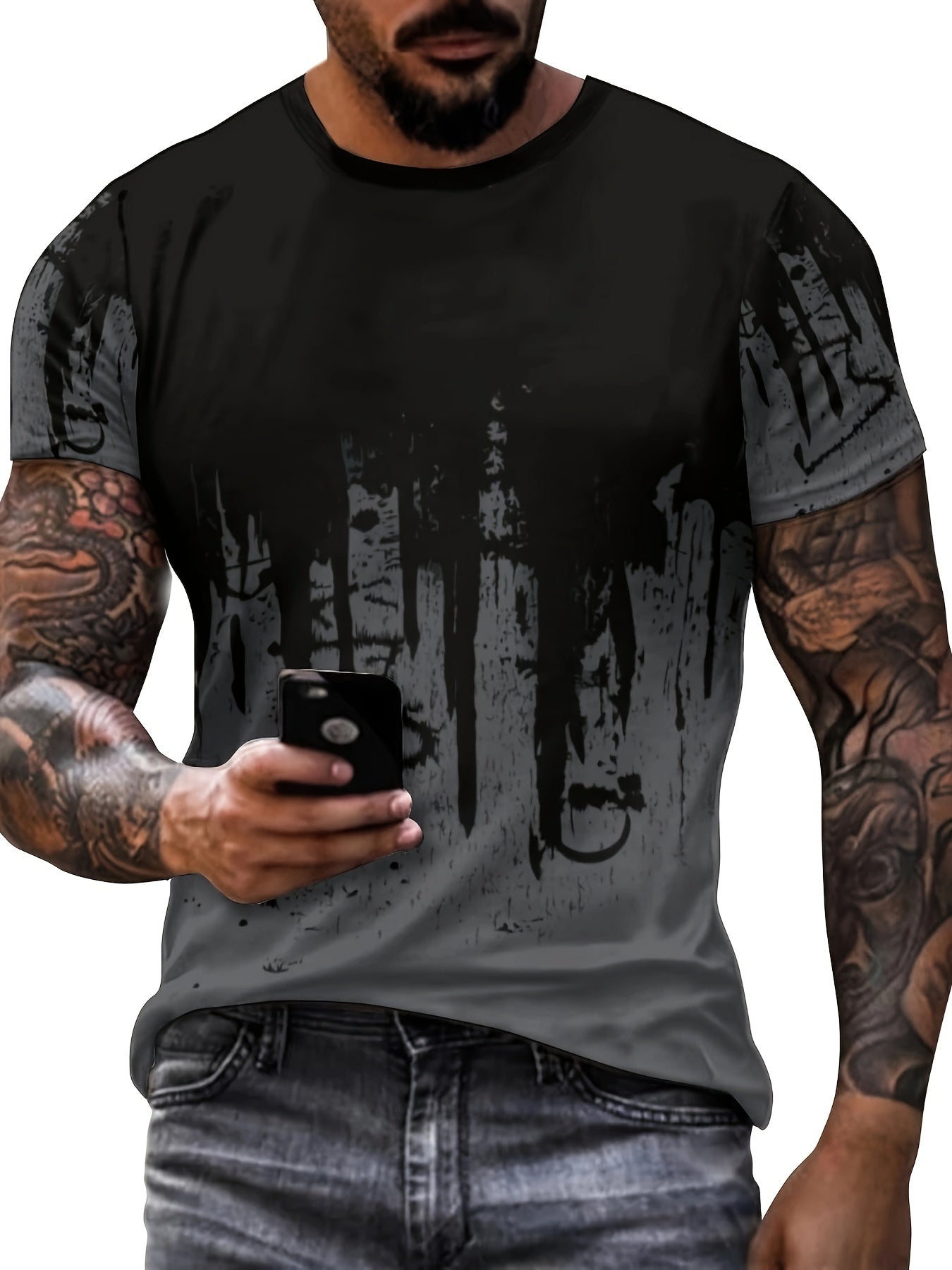 Paint Splash Print, Men's Graphic Design Crew Neck Active T-shirt, Casual Comfy Tees Tshirts For Summer, Men's Clothing Tops For Daily Gym Workout Running