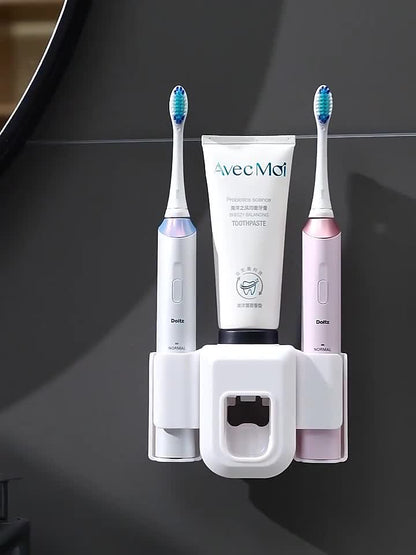 1pc Toothbrush Holder With Automatic Toothpaste Dispenser, Wall Mounted Toothbrush Storage Rack, Punch-free Toothbrush Storage Organizer, Multifunctional Electric Toothbrush Holder, Bathroom Accessories