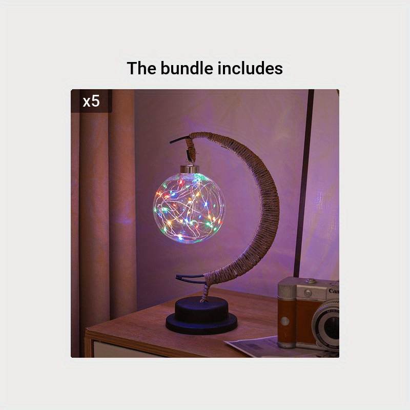 Candeeiro LED em forma de bola, candeeiro de lua em ferro forjado, candeeiro de mesa decorativo em plástico e ferro, candeeiro decorativo para quarto (pilhas não incluídas), decoração de Halloween e Natal para hotéis/restaurantes/eventos.