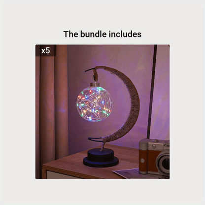 Candeeiro LED em forma de bola, candeeiro de lua em ferro forjado, candeeiro de mesa decorativo em plástico e ferro, candeeiro decorativo para quarto (pilhas não incluídas), decoração de Halloween e Natal para hotéis/restaurantes/eventos.