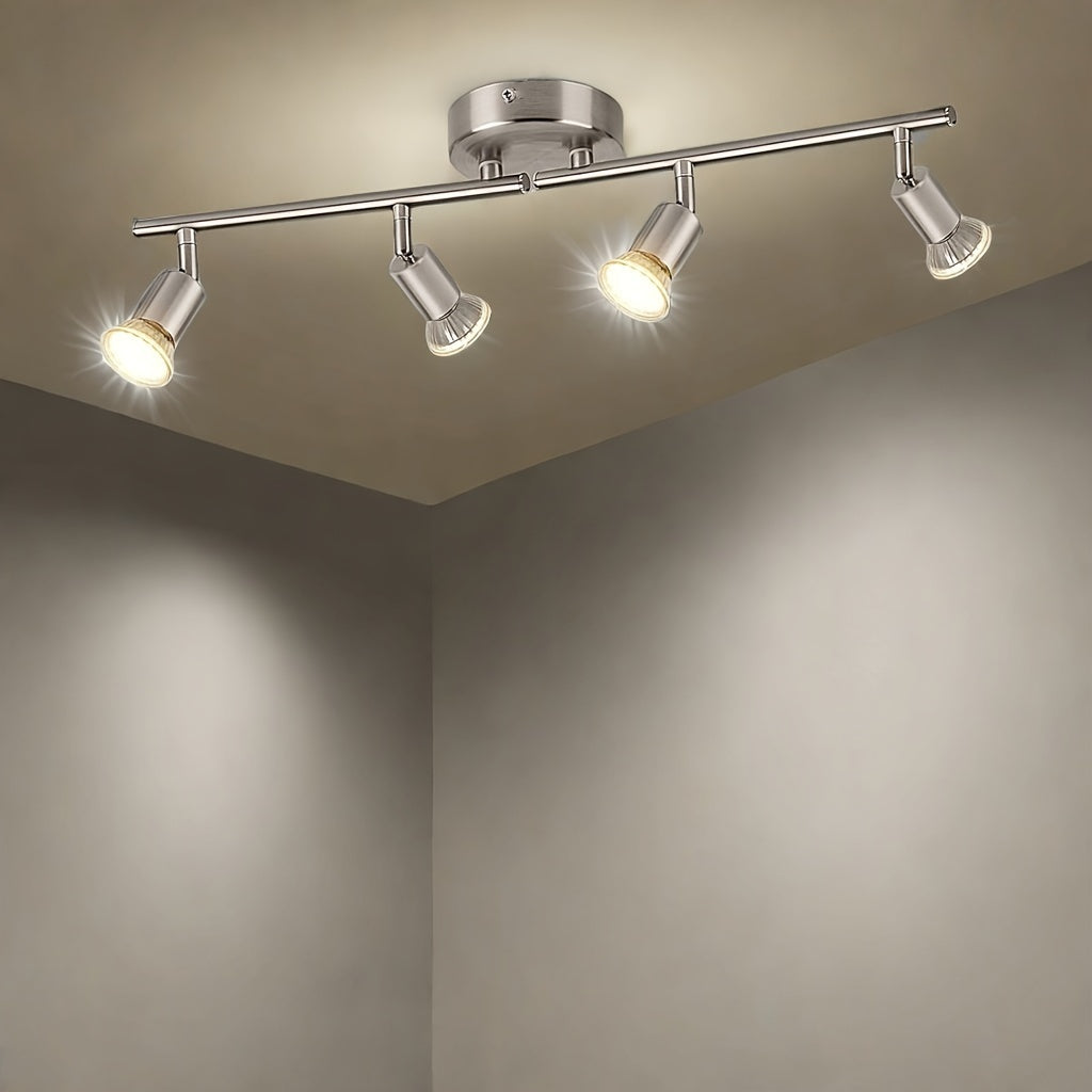 AMANSOUR Modern 4-Flame LED Ceiling Light, 330° Rotatable Spotlight, Semi Flush Mount, Matte Nickel, Cast Iron, Switch Control, Hard-Wired 110-240V, for Kitchen, Living Room, Bedroom - No Bulbs Included