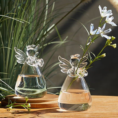 1pc Angel Design Glass Vase, Clear Flower Plant Terrarium Container Hanging Vase, Wedding Party Home Decor Garden Ornaments Hanging Planter