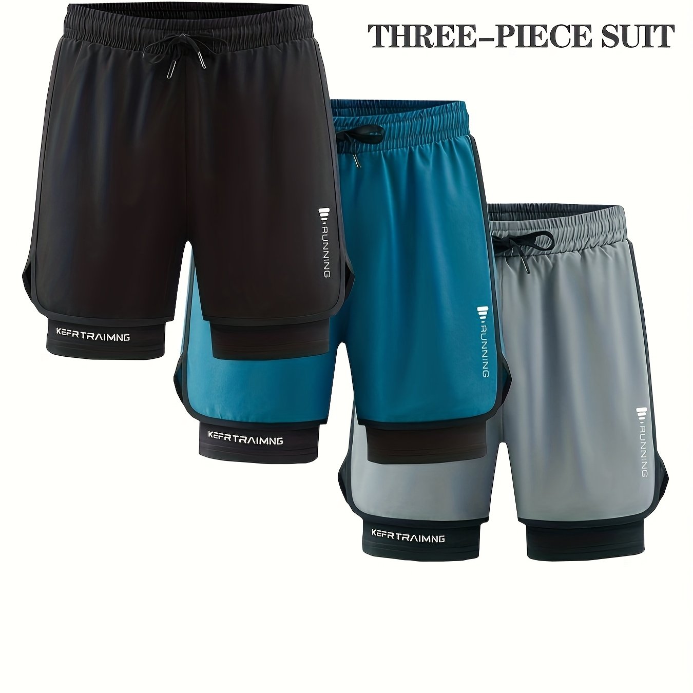 3pcs Men's Quick-Dry Lightweight Running Shorts, with Elastic Drawstring Waist and Side Pockets - Mo, Running Shorts for Men, Mens Mid Length Wide Leg Shorts, Men Workout Shorts, Gym Shorts Above Knee, Mens Shorts with Liner,
