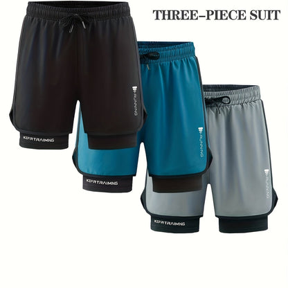 3pcs Men's Quick-Dry Lightweight Running Shorts, with Elastic Drawstring Waist and Side Pockets - Mo, Running Shorts for Men, Mens Mid Length Wide Leg Shorts, Men Workout Shorts, Gym Shorts Above Knee, Mens Shorts with Liner,