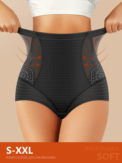 MIOTAN Women's High-Waisted Tummy Control Underwear - Tuck & Lift Butt Lifting Shaping Panties, Breathable All-Season Solid Color Triangle Briefs (No Bulk), High Elegant Everyday & Special Occasion Panties for Sensitive Beige