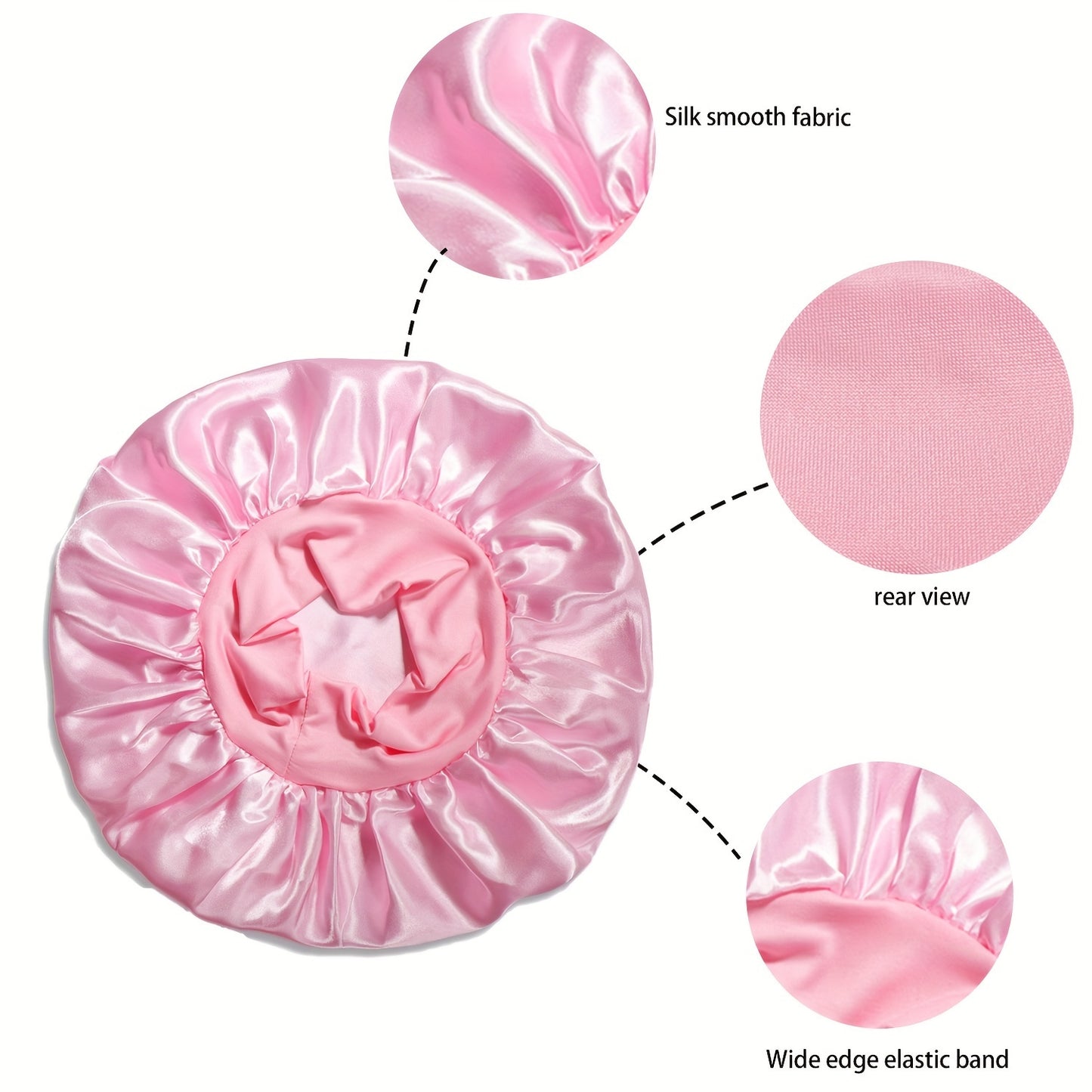 Women'S Satin Bonnet 2023, Elastic Band Hair Hat for Curling and Straight Hair, Wide Brim Sleep Cap, Bath Cap, Dry Hair Cover, 100% Polyester, Oil-Free, Comfortable Fit