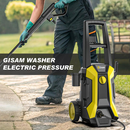 Gisam High-Pressure Washer 2200W 180Bar 480L/H with 8m Hose, Soap Bottle, Foam Nozzle & Lance Gun IPX5 Suitable for Cars/Fences/Gardens/Patios Yellow