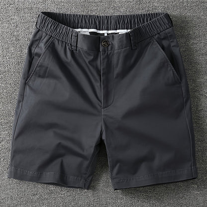 Men's Summer Micro-Elastic Casual Shorts - Four-Tenths Length, Olive Green, Mid-Rise Waist, Elastic Waistband, Side Pockets, Lightweight & Breathable for Casual Attire