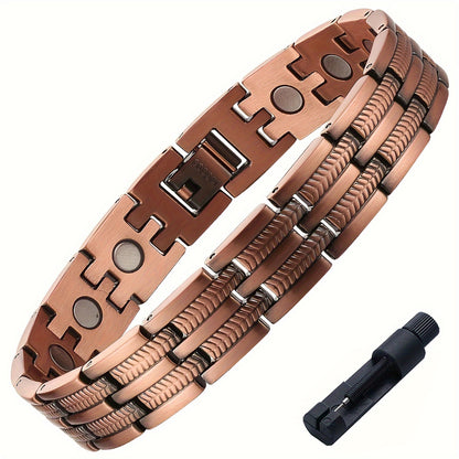 Pulseira magnética para homem em cobre puro 99,99%, estilo casual com ferramenta de ajuste, jóia ideal para oferecer ao pai e avô no Dia do Pai ou aniversário.