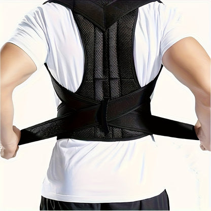 Black Adult Back Support Belt | Adjustable Upper-Back Posture Corrector with Shoulder Straps and Lumbar Pad, Invisible Spine Brace for & – Ergonomic Design