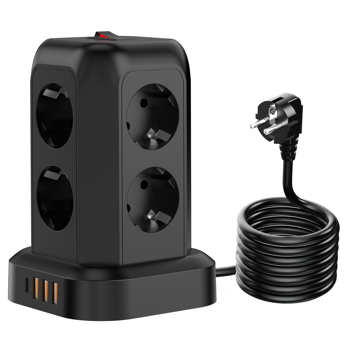 Multi-Plug Socket Distributor with 8 Sockets, 3 USB Ports (Including 1 USB-C), Side-Entry Plug Wall Charger, Essential for Cruising, Travel, Office, And Dorm