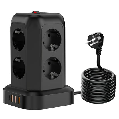 Multi-Plug Socket Distributor with 8 Sockets, 3 USB Ports (Including 1 USB-C), Side-Entry Plug Wall Charger, Essential for Cruising, Travel, Office, And Dorm