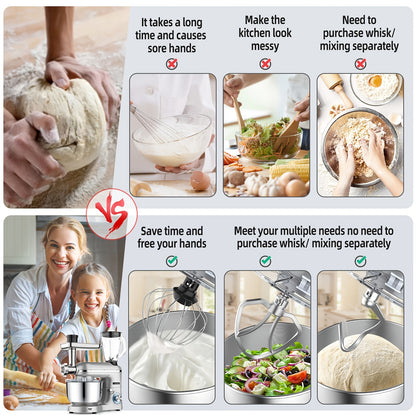 Homlee 6 in 1 Multifunctional Stand Mixer with 5.5L Stainless Steel Bowl, 2000W 6 Speed Tilt-Head Meat Grinder, Juice Blender with 1.5L Glass Jar, Multi-Functional Food Processor, Commercial Mixers for Most Home Cooks Beater