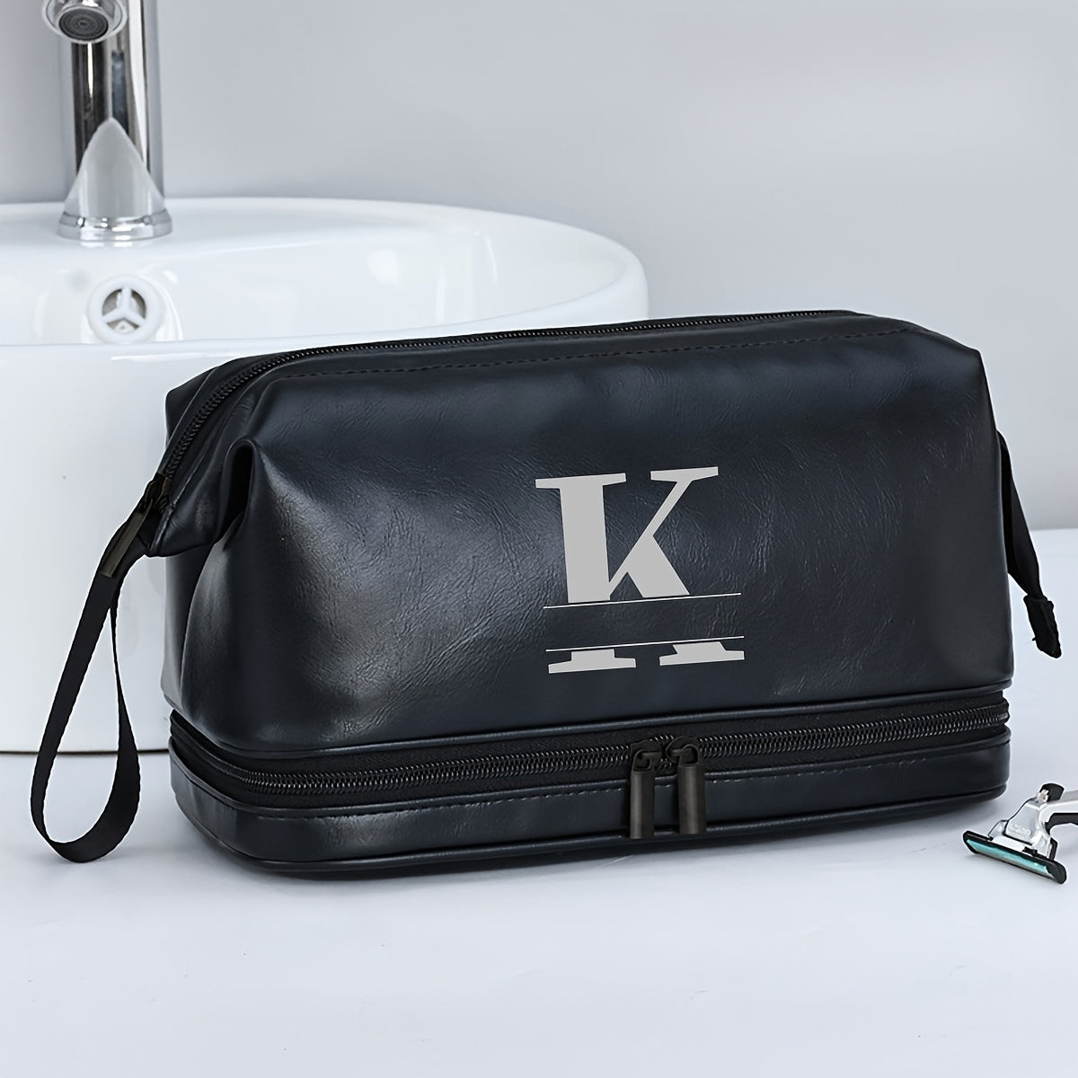 Customized Men's Fashion Travel Toiletry Bag PU Large Letter Toiletry Bag
